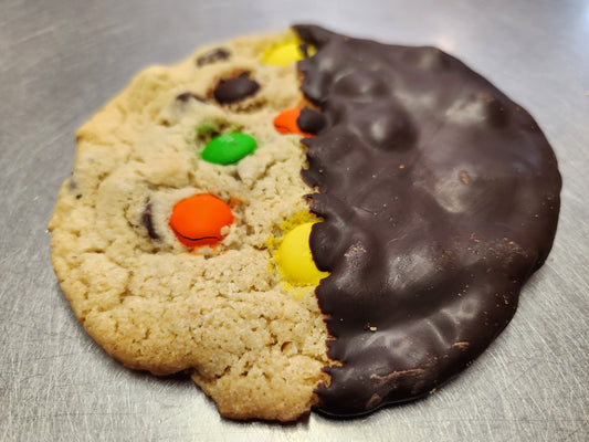 Half Dipped Chocolate Chip M&M Cookie